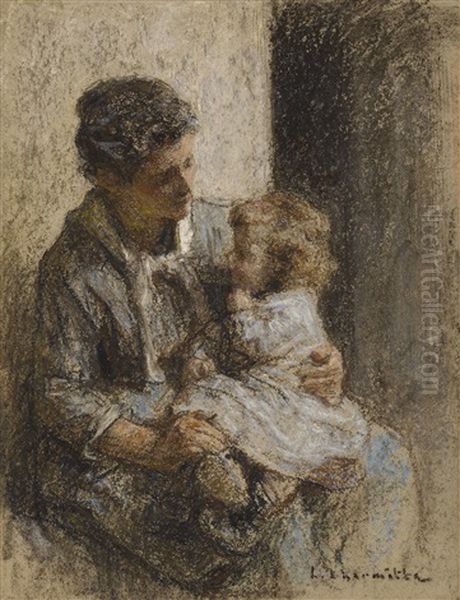 Mere Et Enfant Oil Painting by Leon Augustin L'Hermitte