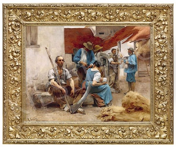 Paying The Harvesters Oil Painting by Leon Augustin L'Hermitte