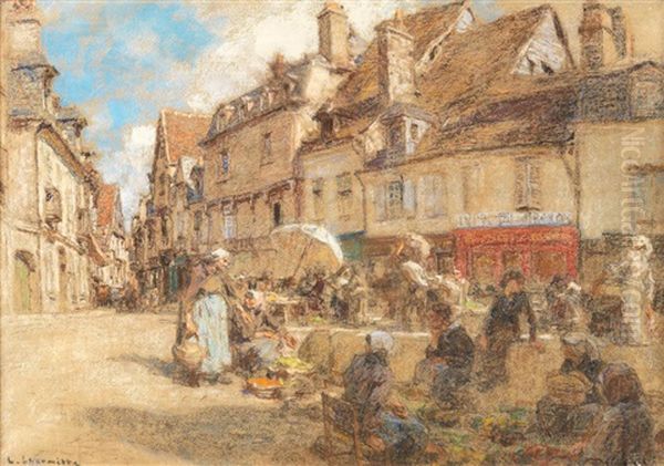 Le Marche Dans Le Vieux Bourges Oil Painting by Leon Augustin L'Hermitte