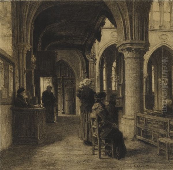 Interieur De L'eglise Saint-severin Oil Painting by Leon Augustin L'Hermitte