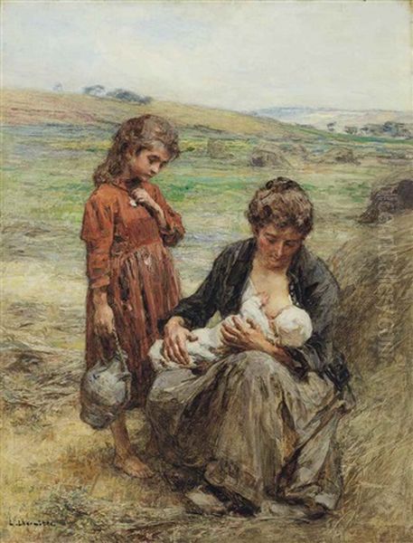 La Tetee Ou La Jeune Mere Oil Painting by Leon Augustin L'Hermitte