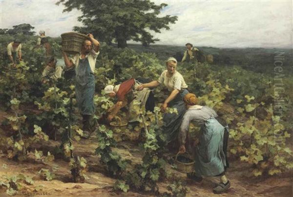 La Vendage A Mont-saint-pere Oil Painting by Leon Augustin L'Hermitte