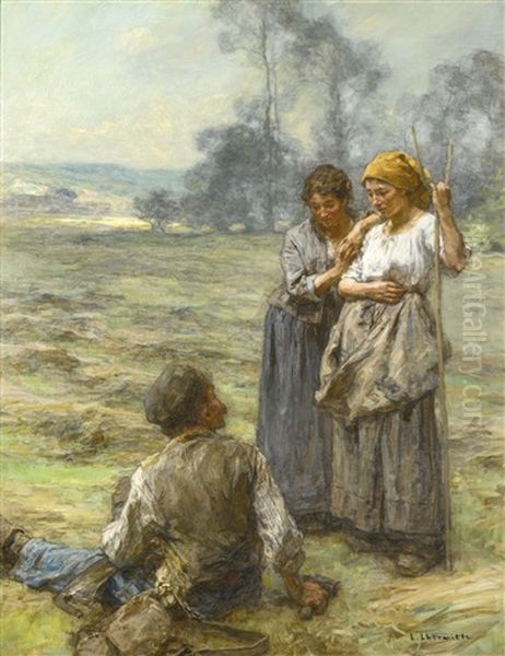 Foins, Fauchers Et Deux Femmes Le Matin Oil Painting by Leon Augustin L'Hermitte