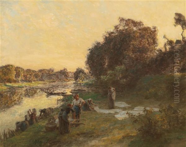 Les Laveuses A Chelles Oil Painting by Leon Augustin L'Hermitte