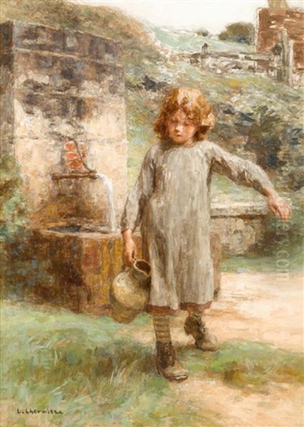 Little Girl At The Fountain Oil Painting by Leon Augustin L'Hermitte