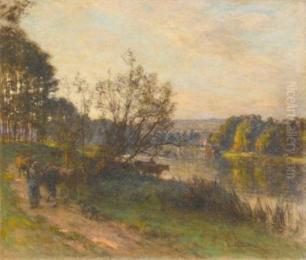 Vaches A La Riviere Oil Painting by Leon Augustin L'Hermitte