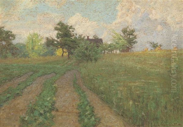 A Landscape With Farmhouses Oil Painting by Leon Augustin L'Hermitte