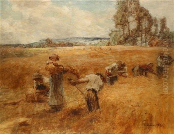 Moisson A Mezy Oil Painting by Leon Augustin L'Hermitte