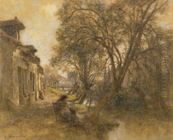 Vue Prise A Saint Bonnet Pres De Bourges Oil Painting by Leon Augustin L'Hermitte