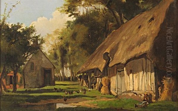 Cour De Ferme Oil Painting by Leon Augustin L'Hermitte