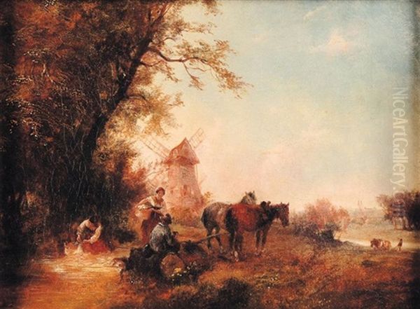 Paysage Au Moulin Oil Painting by Leon Augustin L'Hermitte