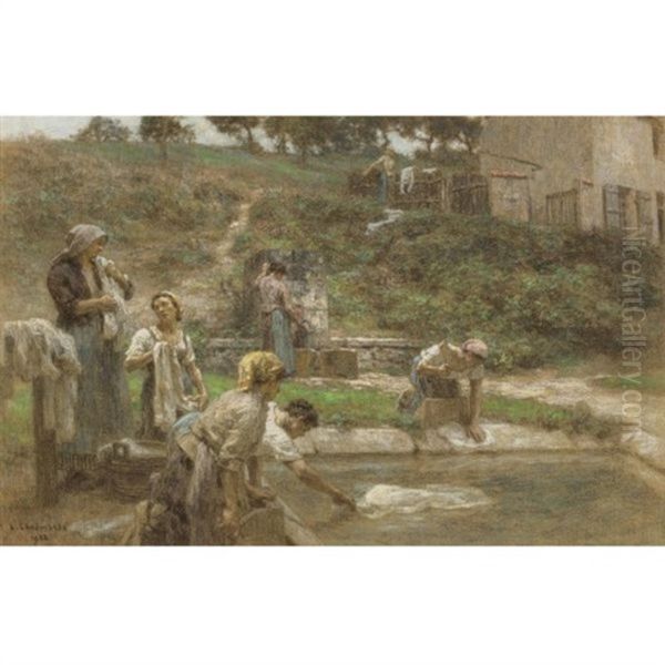 Au Lavoir, Six Figures Oil Painting by Leon Augustin L'Hermitte