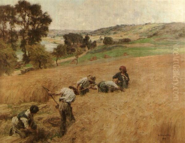 La Moisson Dans La Vallee Oil Painting by Leon Augustin L'Hermitte