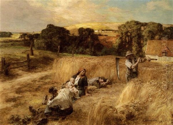 A Rest From The Harvest - En Moisson Oil Painting by Leon Augustin L'Hermitte