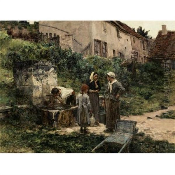 At The Fountain Oil Painting by Leon Augustin L'Hermitte