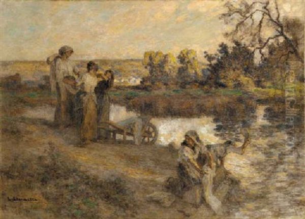 Laveuses, Bord De La Marne Oil Painting by Leon Augustin L'Hermitte