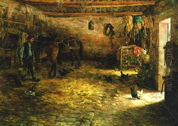 Im Stall Oil Painting by Leon Augustin L'Hermitte