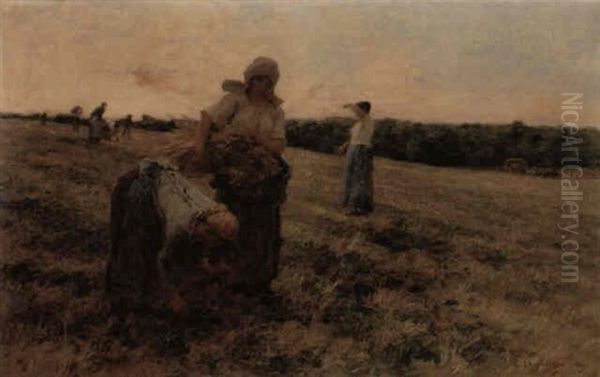 Gleaners At Sunset Oil Painting by Leon Augustin L'Hermitte