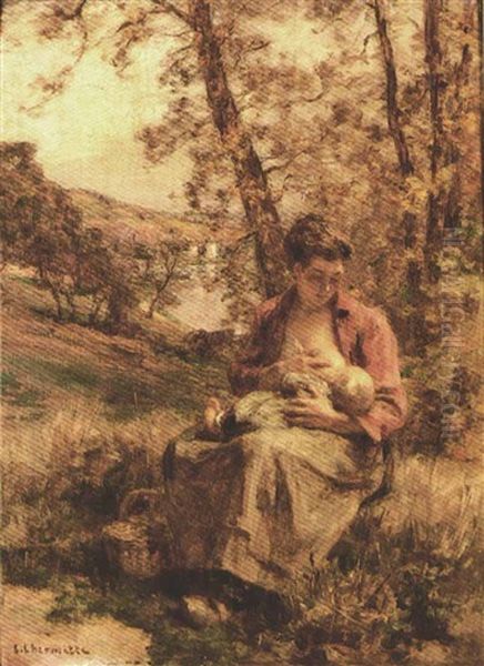 Jeune Mere Oil Painting by Leon Augustin L'Hermitte