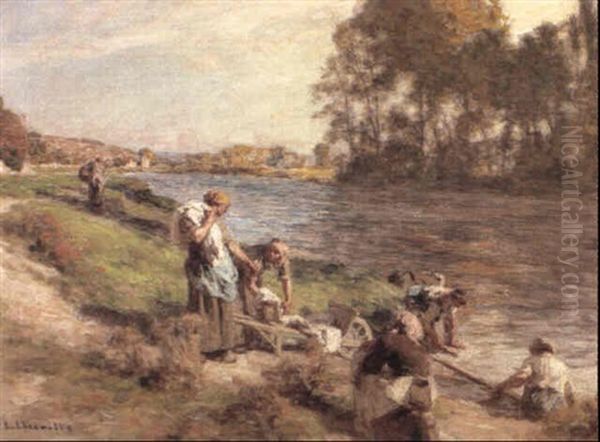 Lavandieres Au Bord De La Marne Oil Painting by Leon Augustin L'Hermitte