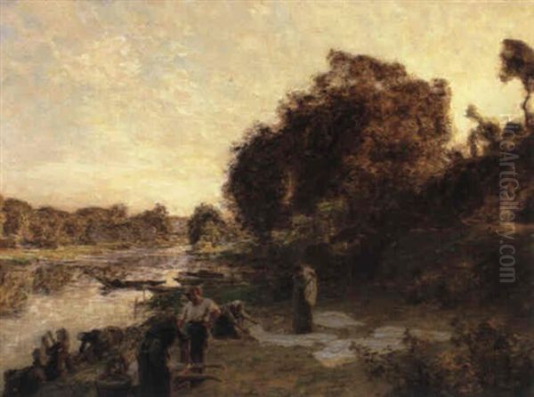 Laveuses A Chelles Oil Painting by Leon Augustin L'Hermitte