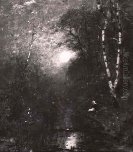 Moonlight Through The Trees Oil Painting by Leon Augustin L'Hermitte