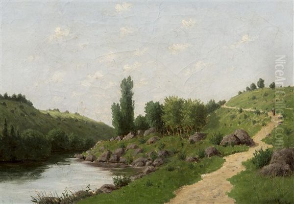 Landscape With A River Oil Painting by Albin Lhota