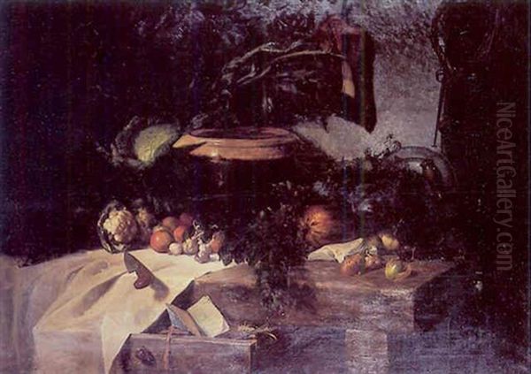 Nature Morte Aux Fruits Et Legumes Oil Painting by Charles-Marie Lhuillier