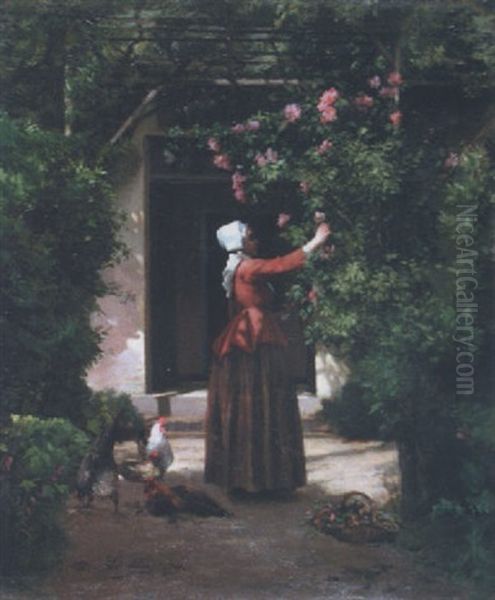 La Cueuillette Des Fleurs Oil Painting by Charles-Marie Lhuillier