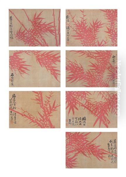 A Set Of Seven Bamboo Paintings Oil Painting by  Li Chenxiong