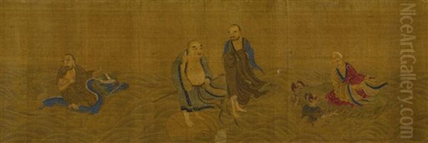 Sixteen Luohan, Qing Dynasty Oil Painting by  Li Gonglin