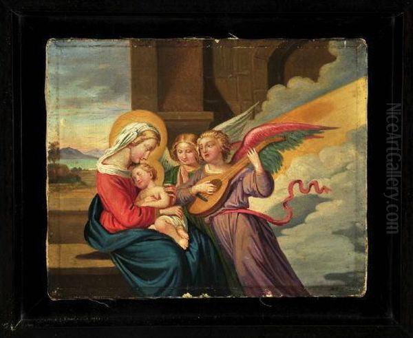 Madonna Mit Schlafendem Jesusknaben Und Engeln Oil Painting by Alois Josef Benedicter