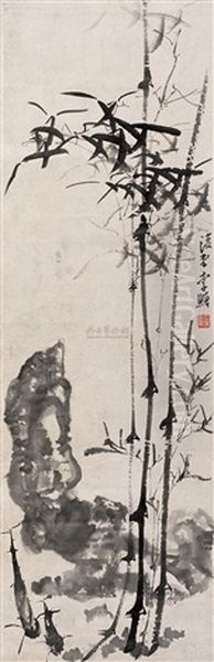 Bamboo And Stone Oil Painting by  Li Shan