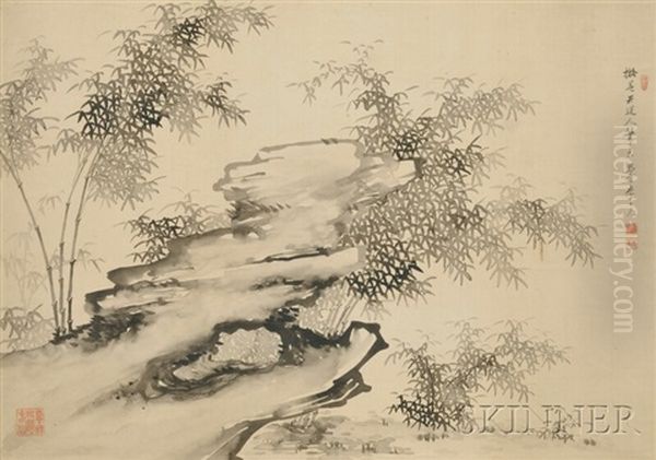 Bamboo And Rocks Oil Painting by  Li Shiyuan