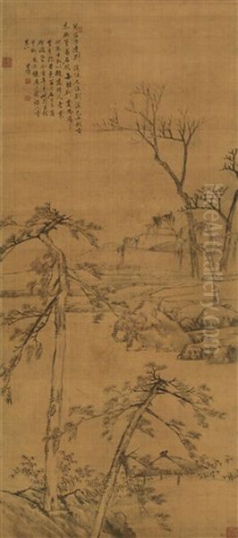 Cottage With Bamboo And Forest Oil Painting by  Li Shizhuo