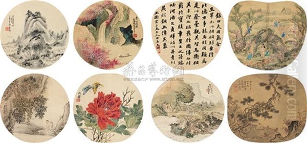 Landscapes, Flowers And Calligraphy (album W/8 Works) Oil Painting by  Li Wentian