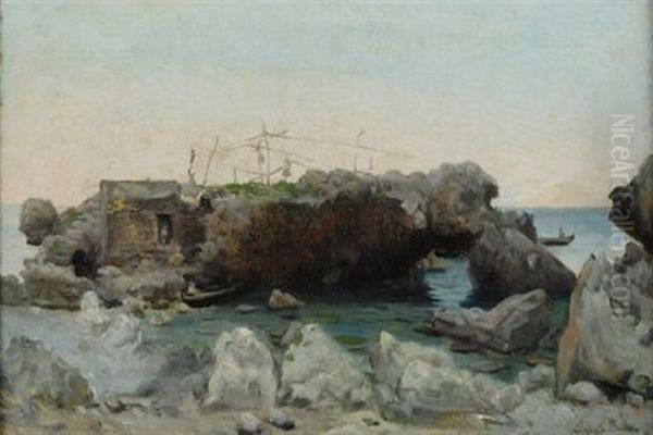 Lo Scoglio Delle Sirene A Marina Di Capri Oil Painting by Filippo Liardo