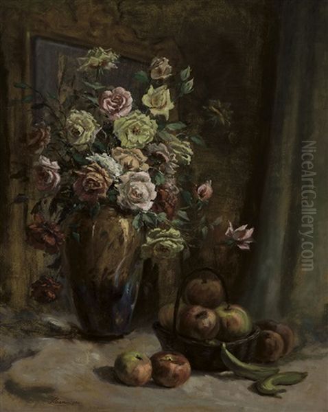 Fiori E Natura Morta Oil Painting by Cesare Libano