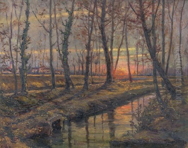 Paesaggio Al Tramonto Oil Painting by Cesare Libano