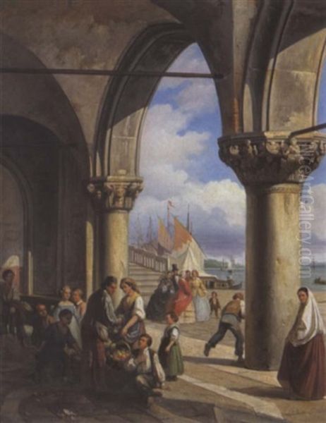 Gemuseverkaufer In Venedig Oil Painting by Giovanni Battista Della Libera