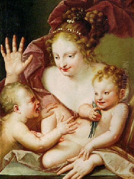 Allegory With A Woman And Two Putti Oil Painting by Marco Liberi