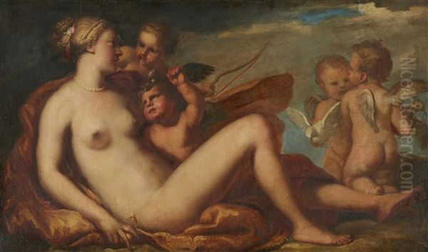 Venus And Cupid With Putti Oil Painting by Pietro (Libertino) Liberi