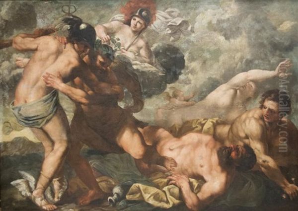 Scene Mythologique Avec Mercure, Apollon Et Minerve Oil Painting by Pietro (Libertino) Liberi