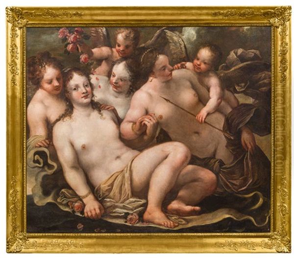 Venus, Amor Und Die Drei Grazien Oil Painting by Pietro (Libertino) Liberi