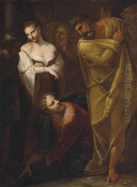 Christ And The Woman Taken In Adultery Oil Painting by Pietro (Libertino) Liberi