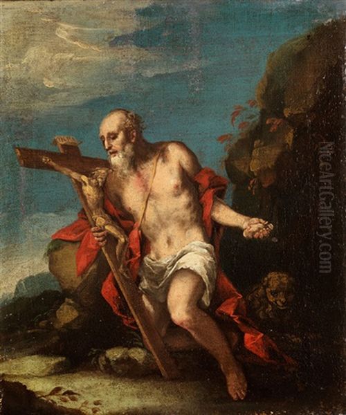 Der Heilige Hieronymus In Anbetung Des Kreuzes Oil Painting by Pietro (Libertino) Liberi