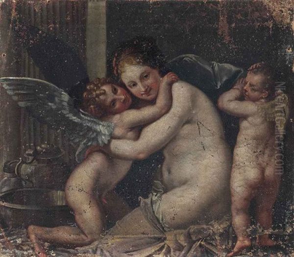 Venus And Cupid With A Putto Oil Painting by Pietro (Libertino) Liberi