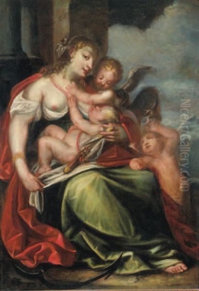 Venere E Cupido Oil Painting by Pietro (Libertino) Liberi