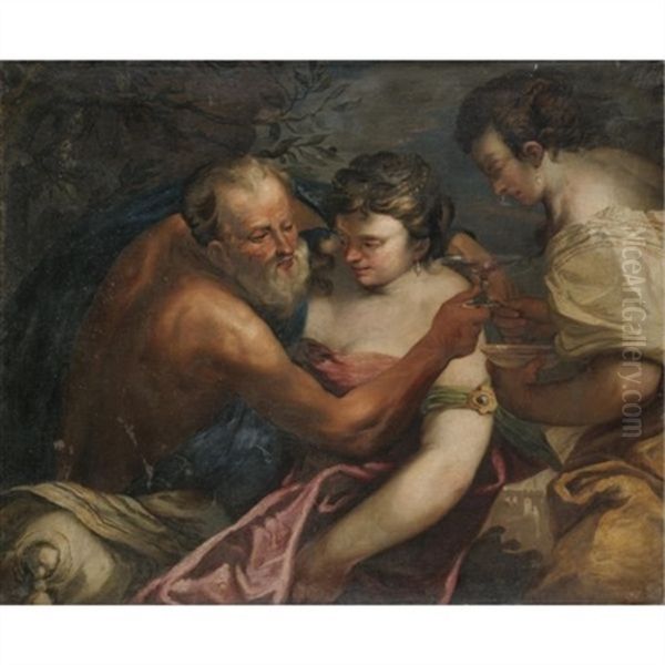 Lot And His Daughters Oil Painting by Pietro (Libertino) Liberi