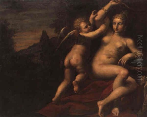 Venus Overraskes Af En Satyr Oil Painting by Pietro (Libertino) Liberi